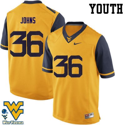 Youth West Virginia Mountaineers NCAA #36 Ricky Johns Gold Authentic Nike Stitched College Football Jersey VE15J47YN